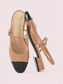 CUCCOO DOLLMOD 女士时尚棕色和黑色拼布玛丽珍平底方头鞋