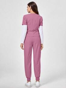 TaskEZ Scrub Uniform Set: Short Sleeve V-Neck Top And Long Pants