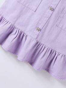Girls Denim Frill Trim Casual Denim Dress - Mauve Purple - View 6