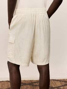 Ontre 2025 男士夏季休闲沙滩度假纯色短裤，适合日常、音乐节，百搭 - 卡其色 - 查看 2