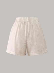 Sweetra 女士度假风格刺绣花卉腰带休闲短裤 - 杏色 - 查看 2