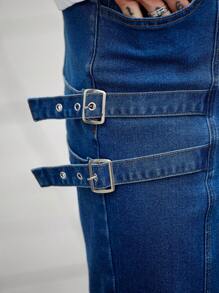 Manfinity Homme 男式深蓝色水洗牛仔弹力紧身街头风格短裤 - 深色水洗藍 - 查看 4