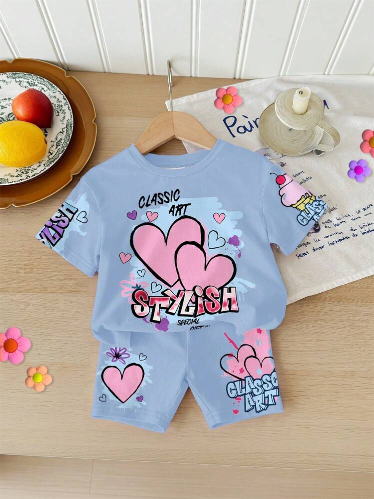 SHEIN Happikins Baby Girl Casual Lovely Heart Pattern Round Neck