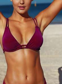 Swim Vcay 纯色吊带露背装饰性感时尚泳衣上衣 - 酒紅色 - 查看 2