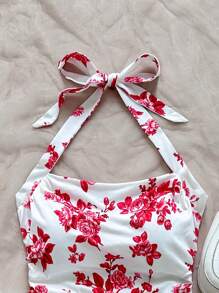 Soleia WYWH 女士假日皮革前系蝴蝶结衬衫，休闲前开圆领长袖上衣 - 紅白色 - 查看 4