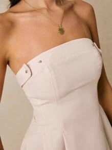 Poéselle Áo Bandeau trơn màu cho nữ, thời trang cho mùa hè - Màu be - Xem 4