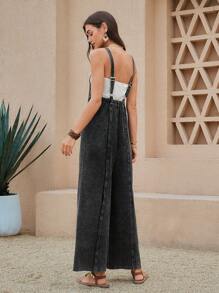 Wildy 美式西部乡村休闲女式洗水黑色牛仔连体裤 - 黑色 - 查看 3