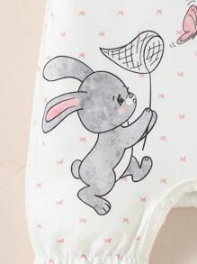 SHEIN Baby Girl Newborn Rabbit & Butterfly Print Ruffle Trim Romper