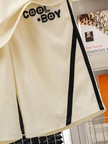 Conjunto informal de 2 piezas con camiseta holgada de tela de textura de gofre con rayas de color contrastante para adolescentes