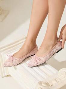 CUCCOO HITCHD Giày đế bằng giản dị thoáng khí mũi vuông màu trơn phong cách đám cưới mới mùa xuân/thu 2025 - Hồng - Xem 12