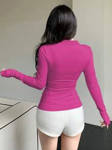 DAZY 女士休闲运动开衫外套，常规版型，春秋季女装外套 - 玫紅色 - 查看 2