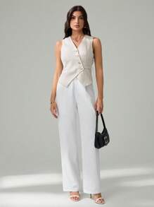 SHEIN Tall Women's Casual Solid Color Straight-Leg Pants