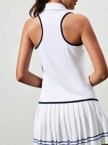 CourtClass Camisa polo deportiva de yoga de estilo minimalista casual con ribete de contraste