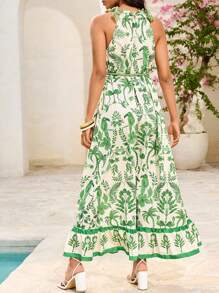 INAWLY Đầm hở lưng họa tiết cây xanh giản dị cho kỳ nghỉ - Nhiều màu - Xem 2