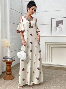 Yasmyna Women's Elegant Floral Embroidery Off-Shoulder Ruffle Hem Dress, Summer Women Summer Dresses Women Maxi Dresses