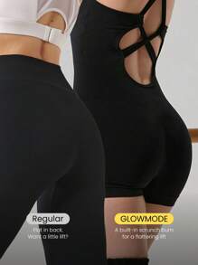 2.5 英寸 Just Breathe 无缝紧身臀部双交叉肩带连体衣低冲击健身瑜伽普拉提工作室日常穿着可拆卸罩杯 - 黑色 - 查看 3