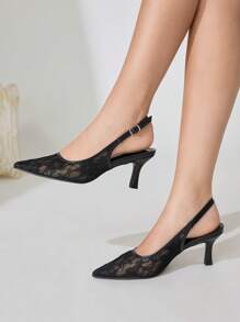 CUCCOO CHICEST أحذية نسائية موديل بوان سوداء من الدانتيل ذات كعب عالي مناسبة للذهاب إلى العمل والمواعيد والحفلات والتسوق والعطلات' - الأسود - مشاهدة 5