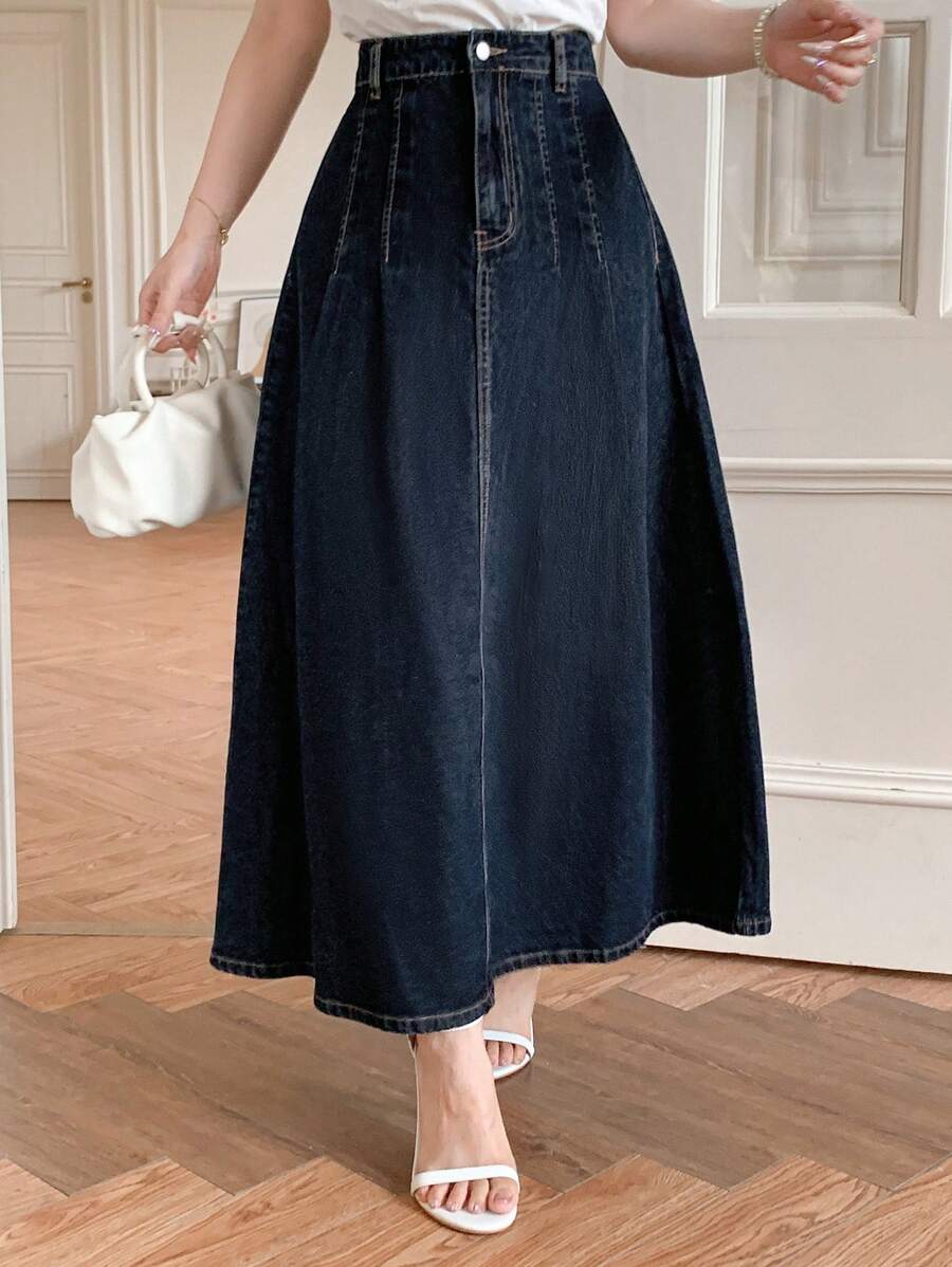 DAZY 女士休闲深色牛仔裙，春夏牛仔裙 - 藍色 - 查看 1