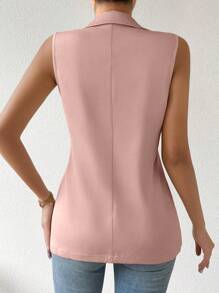 SHEIN PETITE Casual Commuter Sleeveless Blazer Jacket With Fake Pockets - Pink - View 2
