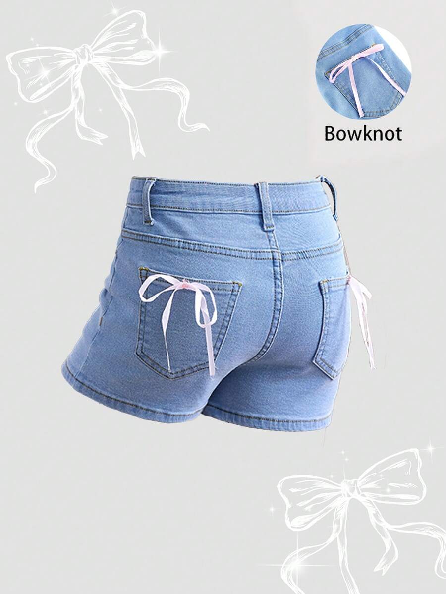SHEIN Tween Girl High Elasticity Slim Fit Solid Casual Denim Jeans Shorts, Summer Boho Clothes