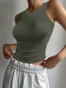 DAZY Women's Solid Color Round Neck Sleeveless Minimalist Tank Top, Casual Daily Wear