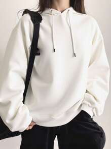 DAZY Áo nỉ rộng rãi có mũ trùm đầu in chữ dành cho nữ, Quần áo mùa thu dành cho nữ - trắng - Xem 2