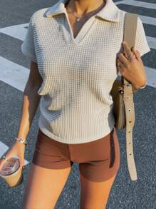 Siren Gaze 女士 V 领短袖 T 恤，夏季修身短款 Polo T 恤，休闲修身设计，母亲节女士 Polo T 恤 - 杏色 - 查看 4