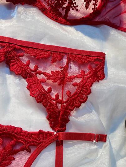 Esselle Bloemen Geborduurde Mesh Verleidelijke Lingerie Set Going Out view 5