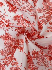 SHEIN Clasi Damen Kleid in Große Größen mit kleinem Blumenmuster, romantischer französischer Landhausstil mit Volants am Kragen, Langarm, taillierter Schnitt, lange Bauernkleid-Silhouette - Rot - Übersicht 3