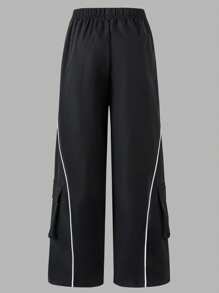 男童拉链宽松工装长裤 - 黑色 - 查看 2