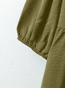 Linhara Bộ 2 món áo cánh thắt nút phía trước và quần ống rộng in họa tiết thường ngày cho nữ cỡ lớn - Màu xanh Ô liu - Xem 4