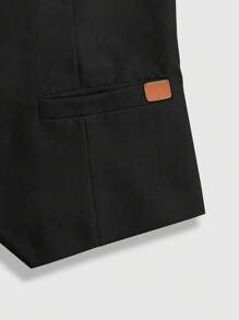 Manfinity Mode Men's Casual Business Faux Leather Blazer,Men's Business Casual, Slim, Solid Color Dress Vest Vest Vest Men's Official Suit Is Suitable For Everyday Commuting Business, Parties And Banquets. It's A Great Gift For A Boyfriend Or Husband - Black - View 5