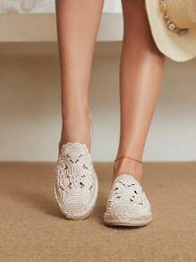 Styleloop Flat Embroidered Round Toe Casual/Vacation Linen Rope Slip-On Sandals - Apricot - View 5