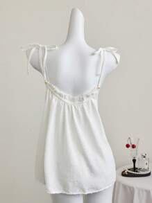 Elamini 浪漫假期圆点雪纺抽绳珍珠装饰吊带背心 - 白色 - 查看 5