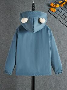 SHEIN 男童毛絨內裡連帽寬鬆舒適外套,適用於冬季 - 藍色 - 查看 2