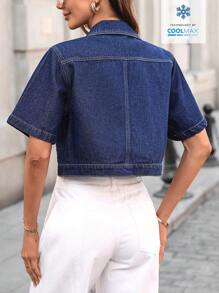 SHEIN Essnce Denimjacka och för kvinnor, moderiktig för sommaren - Mörktvätt - Visa 2