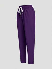 TaskEZ 制服套装：V 领短袖修身衬衫、抽绳直筒休闲裤、手术服套装 - 紫羅蘭色 - 查看 4