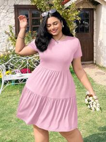 Solflare 春夏假期粉色短袖宽松大码T恤连衣裙 - 粉色 - 查看 5