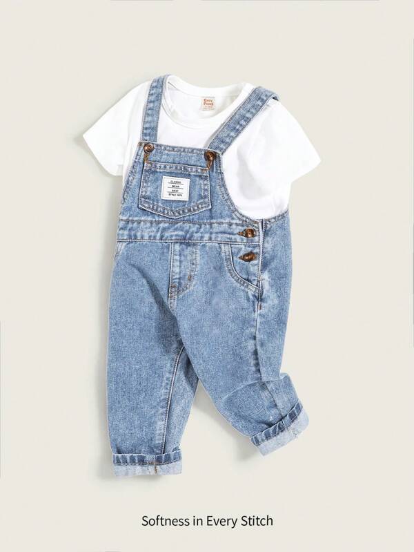 Cozy Pixies Peto vaquero informal con bolsillos parches para bebés niños, con múltiples bolsillos, ropa y conjuntos para volver al colegio