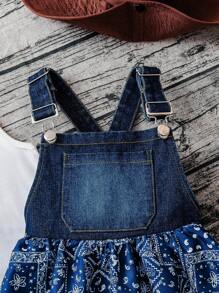 SHEIN Young Girl 2pcs Sets: Fashionable Casual Round Neck Camisole & Floral Print Suspender Dress, Playful And Cute For Outdoor Activities, Daily Wear, Farmhouse Life - Blue - View 4