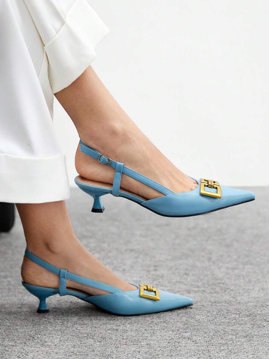 CUCCOO BIZCHIC Giày cao gót mũi nhọn thời trang cho nữ, thiết kế hở lưng, thích hợp để đi làm - Màu xanh lam - Xem 1