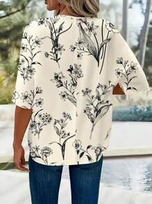 EMERY ROSE Camisa informal suelta de mujer con escote en V y mangas 3/4, adecuada para el verano - Multicolor - Ver 2