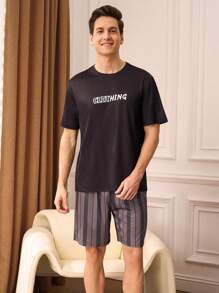 SHEIN Men's Casual Loungewear Set, Spring/Summer - Black - View 1