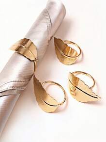 Stainless Steel Napkin Rings Gold Leaf Design, Elegant Tableware For Kitchen Dining & Wedding Party Decor