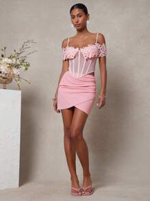 L'Amorae 女士纯色半身裙，夏季时尚 - 淺粉色 - 查看 5