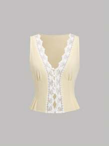 Sweetra Áo khoác cardigan ôm sát cổ chữ V phối ren gợi cảm mới dành cho nữ - Màu vàng - Xem 1