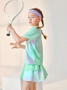 JNSQ 青少年女孩拼色短袖上衣和迷你裙户外运动套装 - 彩色 - 查看 4
