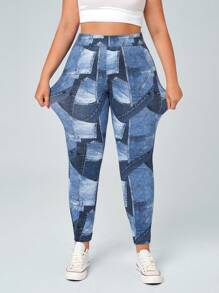 SHEIN Essnce Plus Size Stretch Slim Fit Stretchy Knit Casual Jeans - Light Grey - View 6