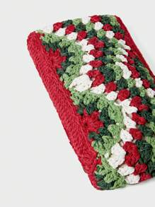 SHECARRY Contrasting Color Crocheted Holiday Christmas Gift Clutch - Multicolor - View 5