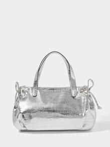 SHECARRY Women's Fashion Personalized Y2K Motorcycle Style Zipper Decor Handbag - Bright silver - View 11